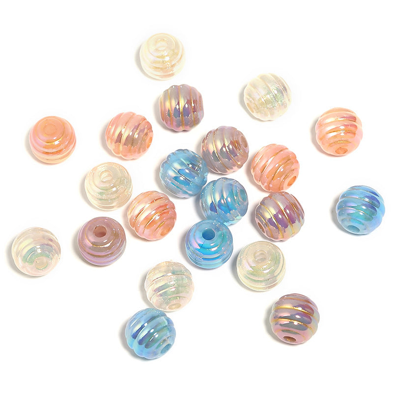 Wholesale 100pcs Acrylic Gold Plated Honey Can with Gold Stripes Round Beads DIY Beads